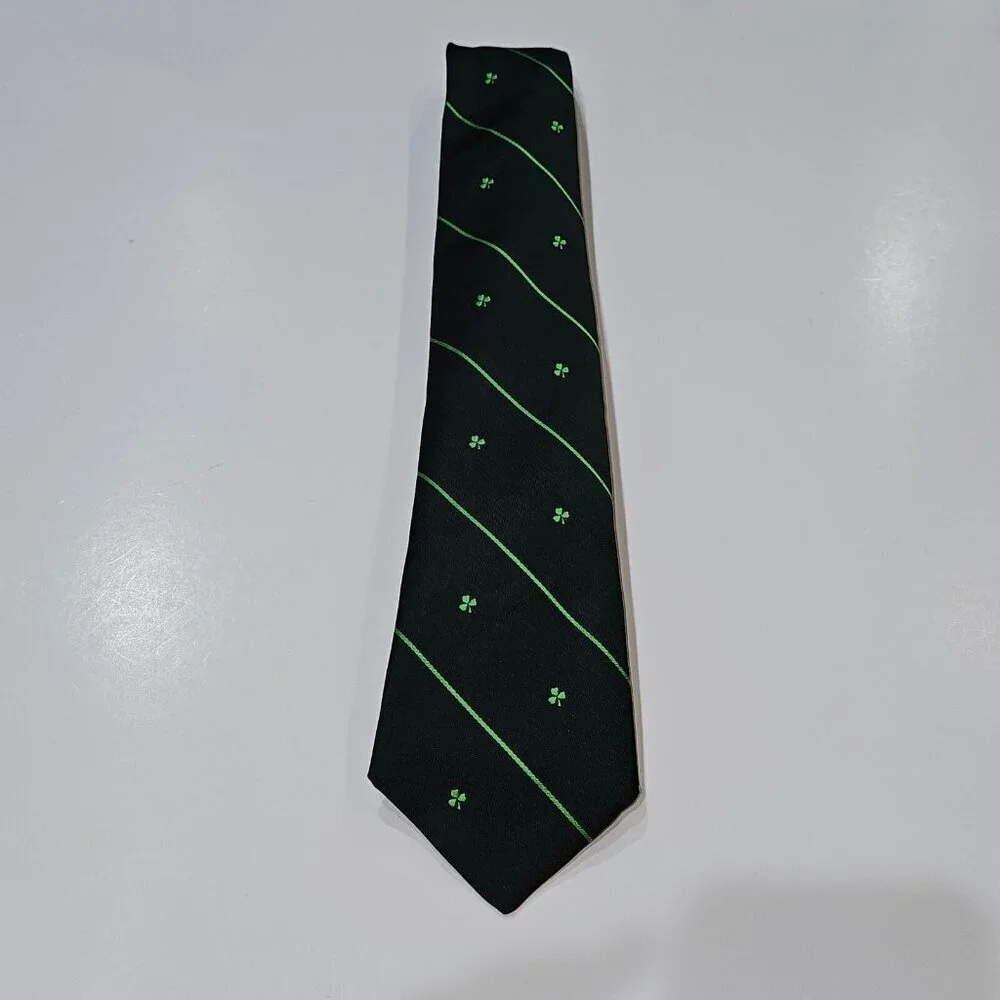 VTG CTC St. Patrick’s Day Shamrock Neck Tie Green Stripe Clover Made in Ireland